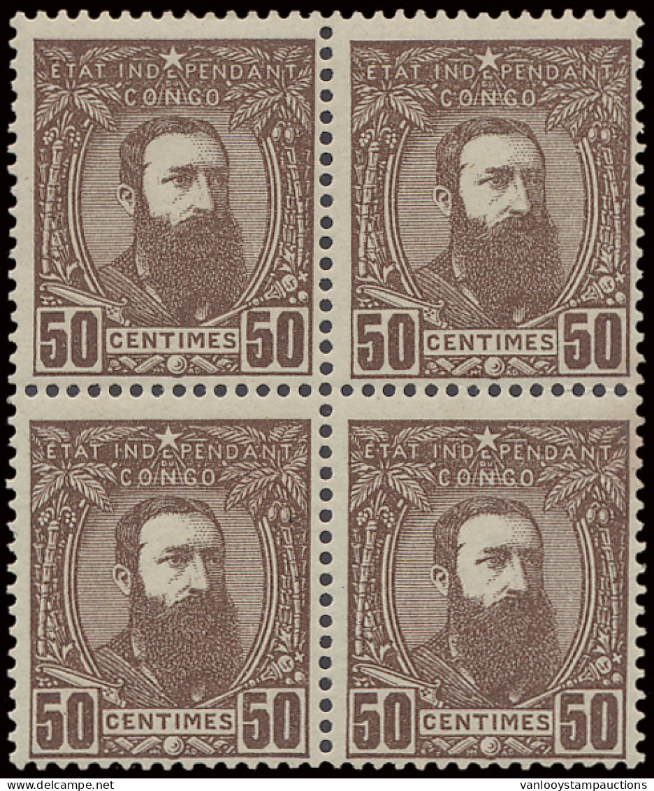 ** N° 9a 50c. Deep Brown In Block Of 4, MNH, Very Scarce So Fresh, With Cert., Vf (OBP €1.600) - 1884-1894