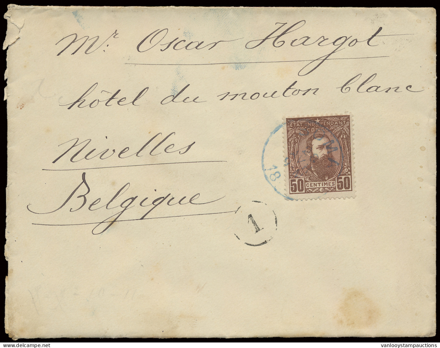 1894, Cover Franked With OBP N°9 50c. Red-brown Off Center To The Upper Left Corner, Sent From Boma April 28, 1894 To Ni - 1884-1894