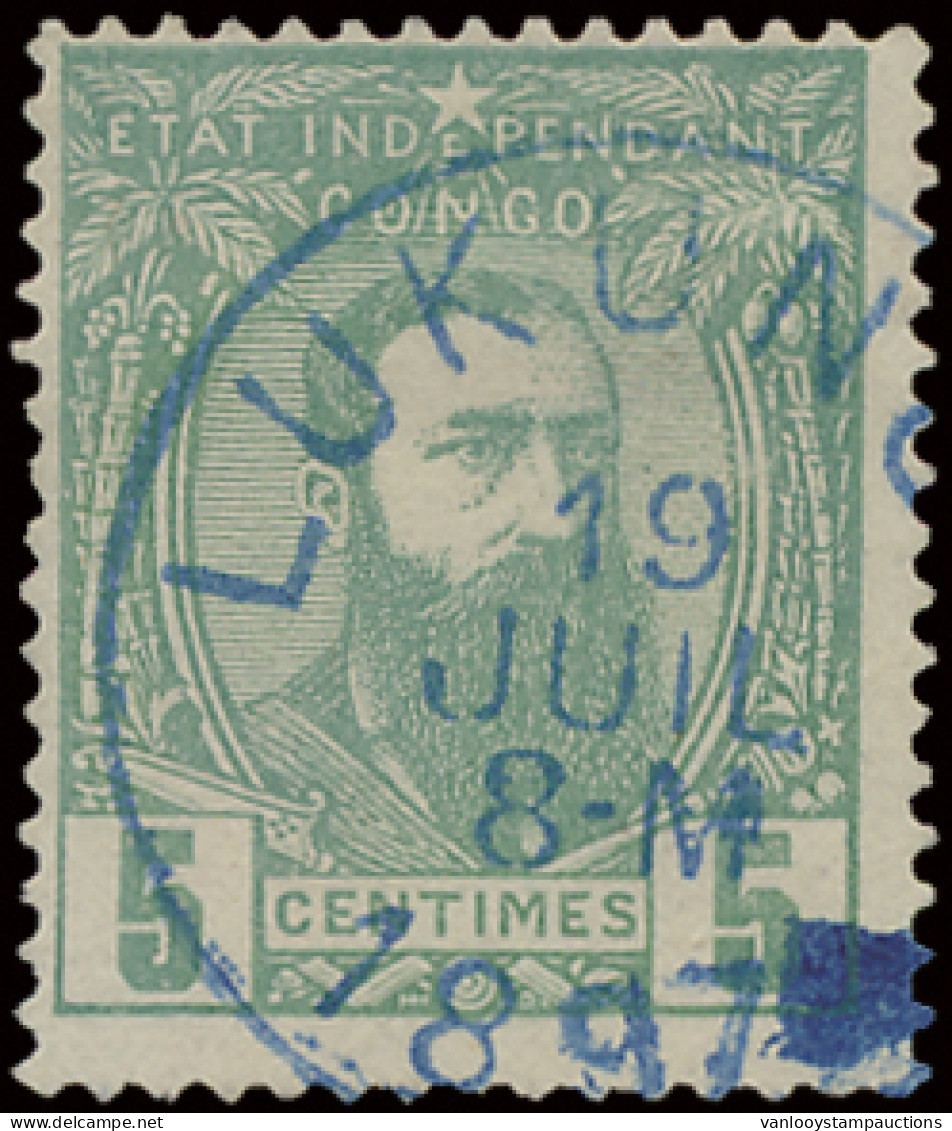 N° 6a 5c. Green Off Centre To The Upper Left Corner And Cancelled LUKUNGU 19 JUIL 1897 In Blue, Vf - 1884-1894