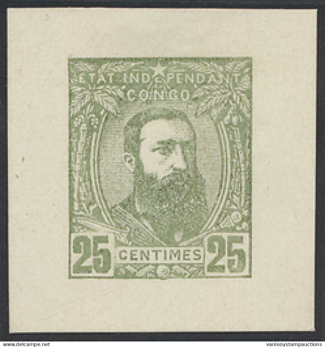 Type 8 25c. Olive FORGERY Color Die Proof, Unperforated And Hinged, Vf - 1884-1894