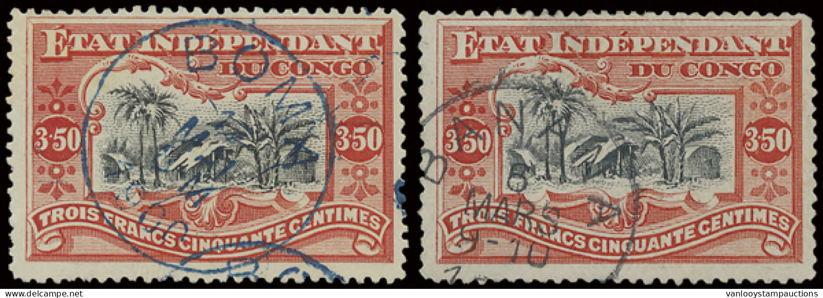 N° 27 '3,50 Fr Vermilion Mols Issue' (2x) With Cancellations Of Boma And Banana, Vf (OBP € 420) - Otros & Sin Clasificación