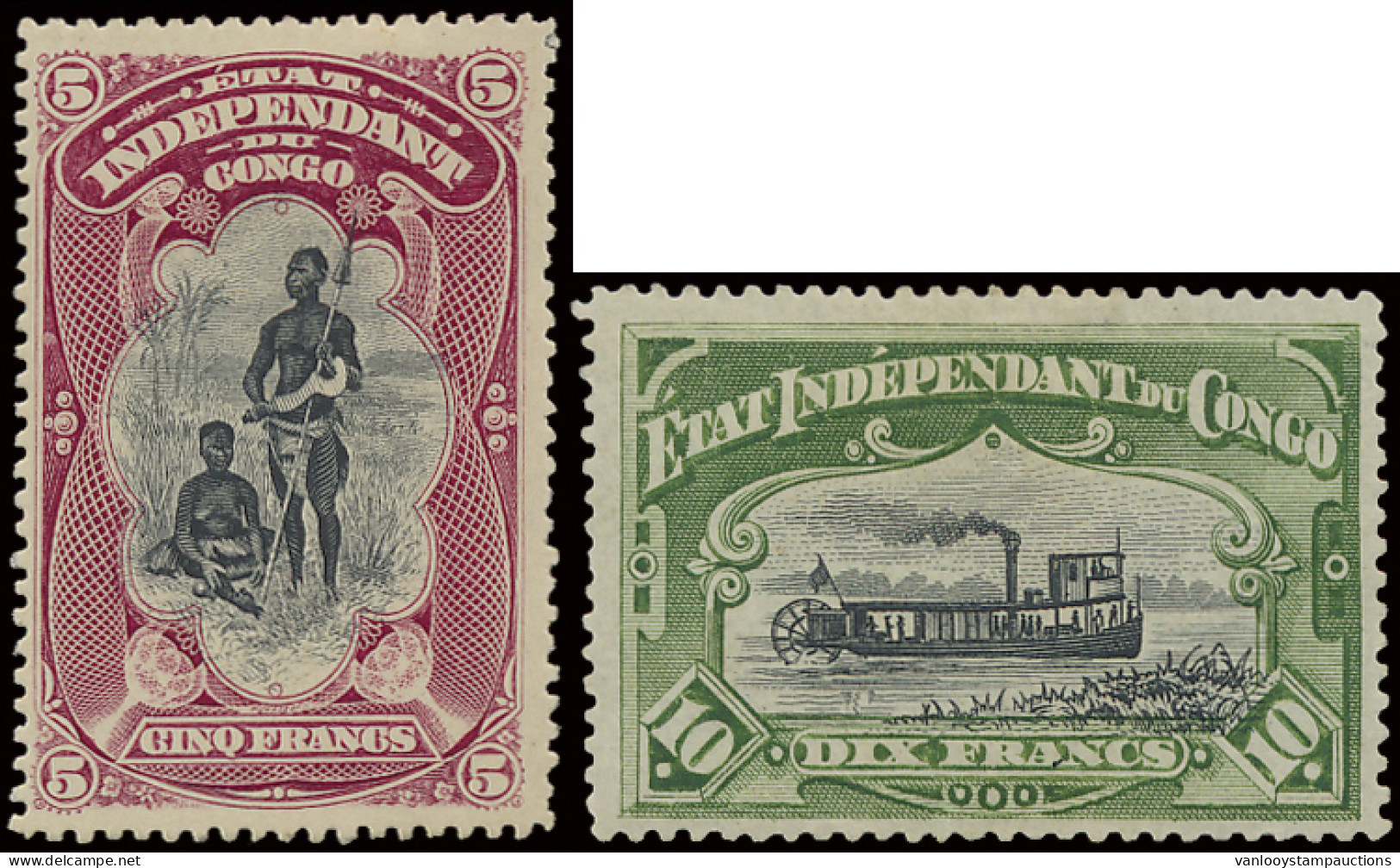 * N° 28 And 29 5Fr. Carmine And 10 Fr. Green Mint And Hinged, Vf (OBP €285) - Autres & Non Classés