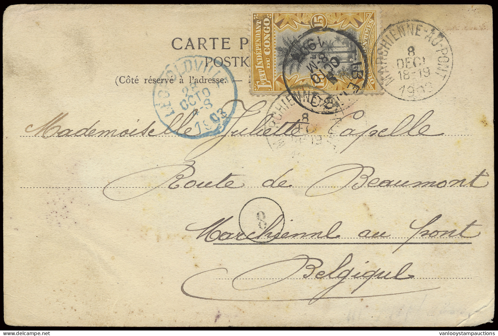 1903, Lado - Congo River Route, Picture Postcard Franked With OBP N° 20, Written AU BORD DU NILE September 7, 1903, It T - Autres & Non Classés