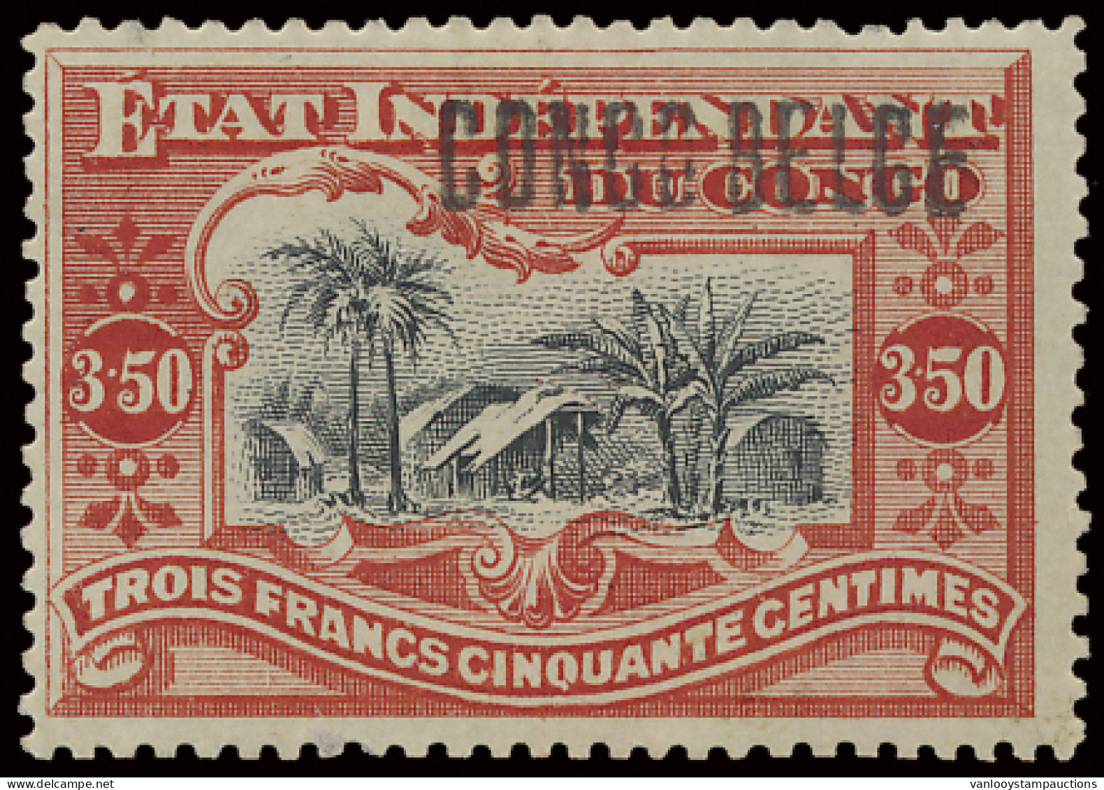 * N° 37B2 3,50fr. Vermilion With Brussels Overprint CONGO BELGE, Type B2, Hinged With Gum Crease, Vf/f (OBP €680) - Other & Unclassified