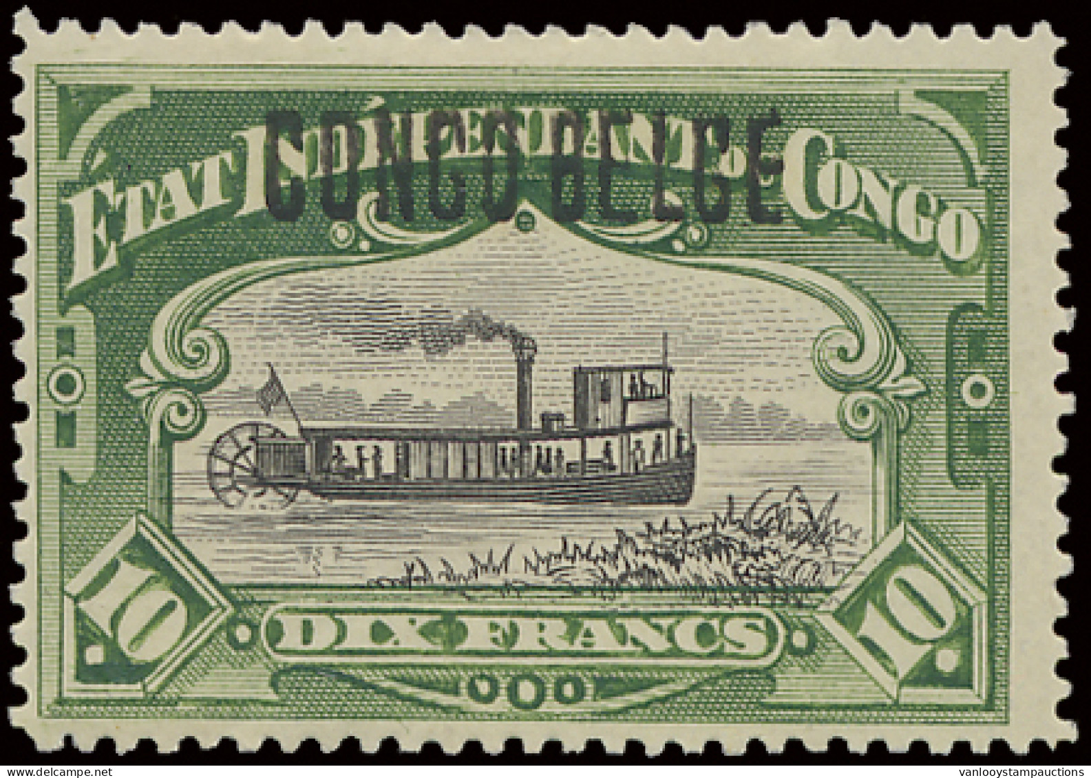 * N° 39B2 10Fr. Green With Brussels Overprint CONGO BELGE Type B2, Hinged, Vf (OBP €1.100) - Otros & Sin Clasificación