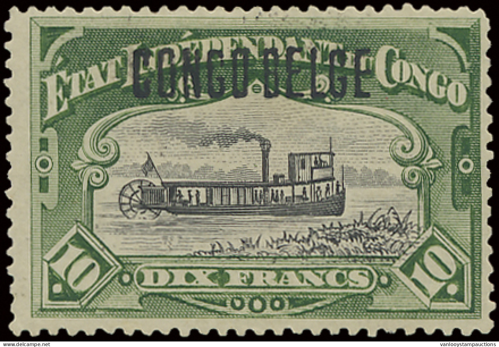 * N° 39B2 10fr. Green With Brussels Overprint CONGO BELGE, Type B2, Hinged With Thin, But Still Scarce And Beautiful On  - Autres & Non Classés