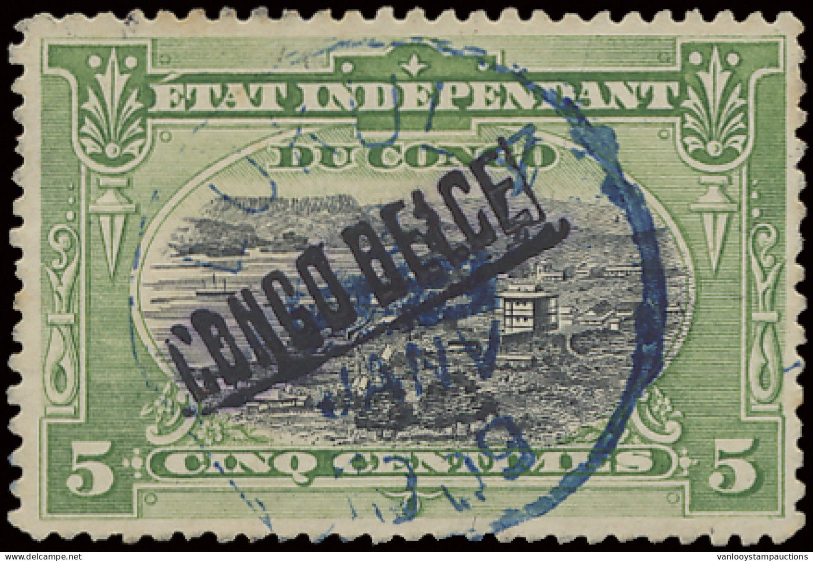 N° 30L2-Cu 5c. Green With Local Overprint CONGO BELGE Type 2, Curiosity: Applied Oblique And Underlined, Cancelled LUKUL - Autres & Non Classés