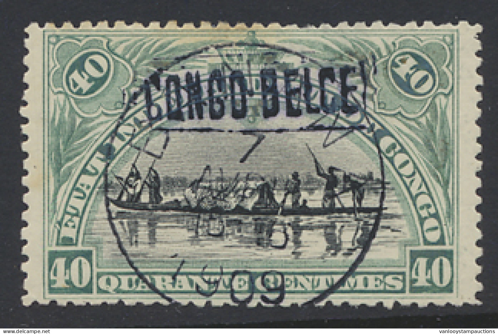 N° 34L2-Cu 40c. Blue-green With Local Overprint CONGO BELGE Type L2, With Curiosity Of Overprint Underlined And Cancelle - Otros & Sin Clasificación