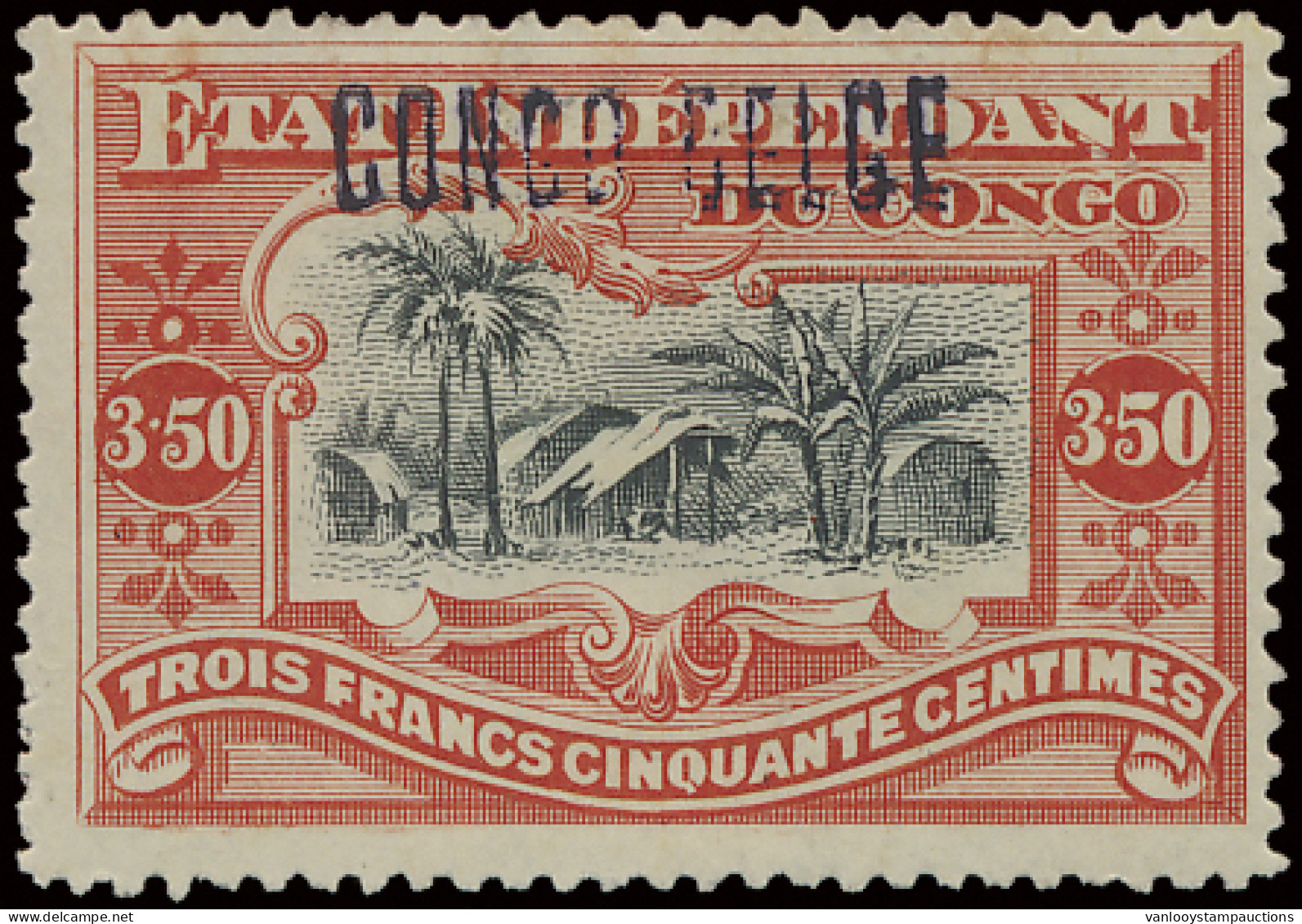 * N° 37L1 3,50fr. Vermilion With Local Overprint CONGO BELGE Type 1, Hinged, F (OBP €625) - Other & Unclassified