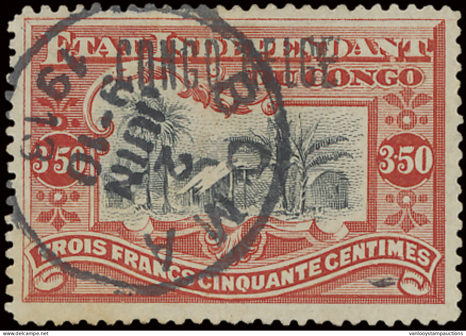 N° 37L7 3,50Fr. Vermilion With Local Overprint CONGO BELGE Type L7, Cancelled BOMA 2 JUIN 1913, With Photo Certificate,  - Autres & Non Classés