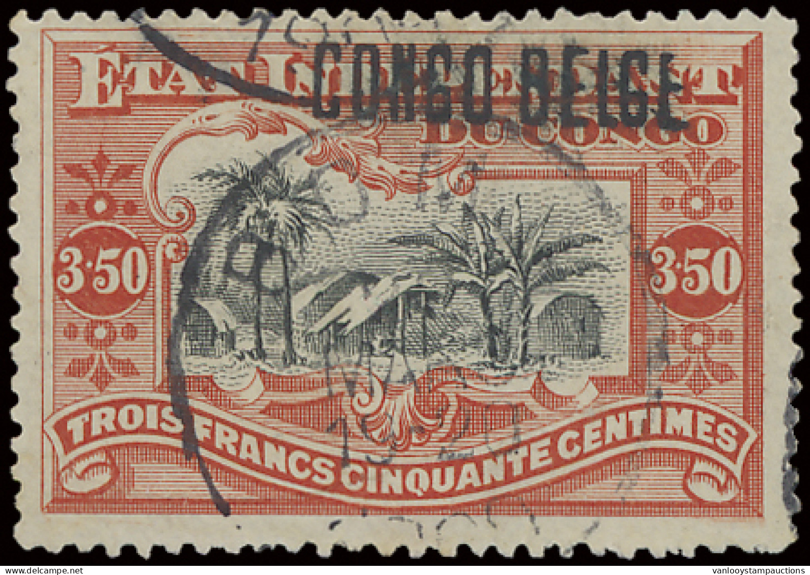 N° 37L3 3,50Fr. Vermilion With Local Overprint CONGO BELGE Type L3, Cancelled BOMA 21 MARS 1909, With Photo Certificate, - Autres & Non Classés