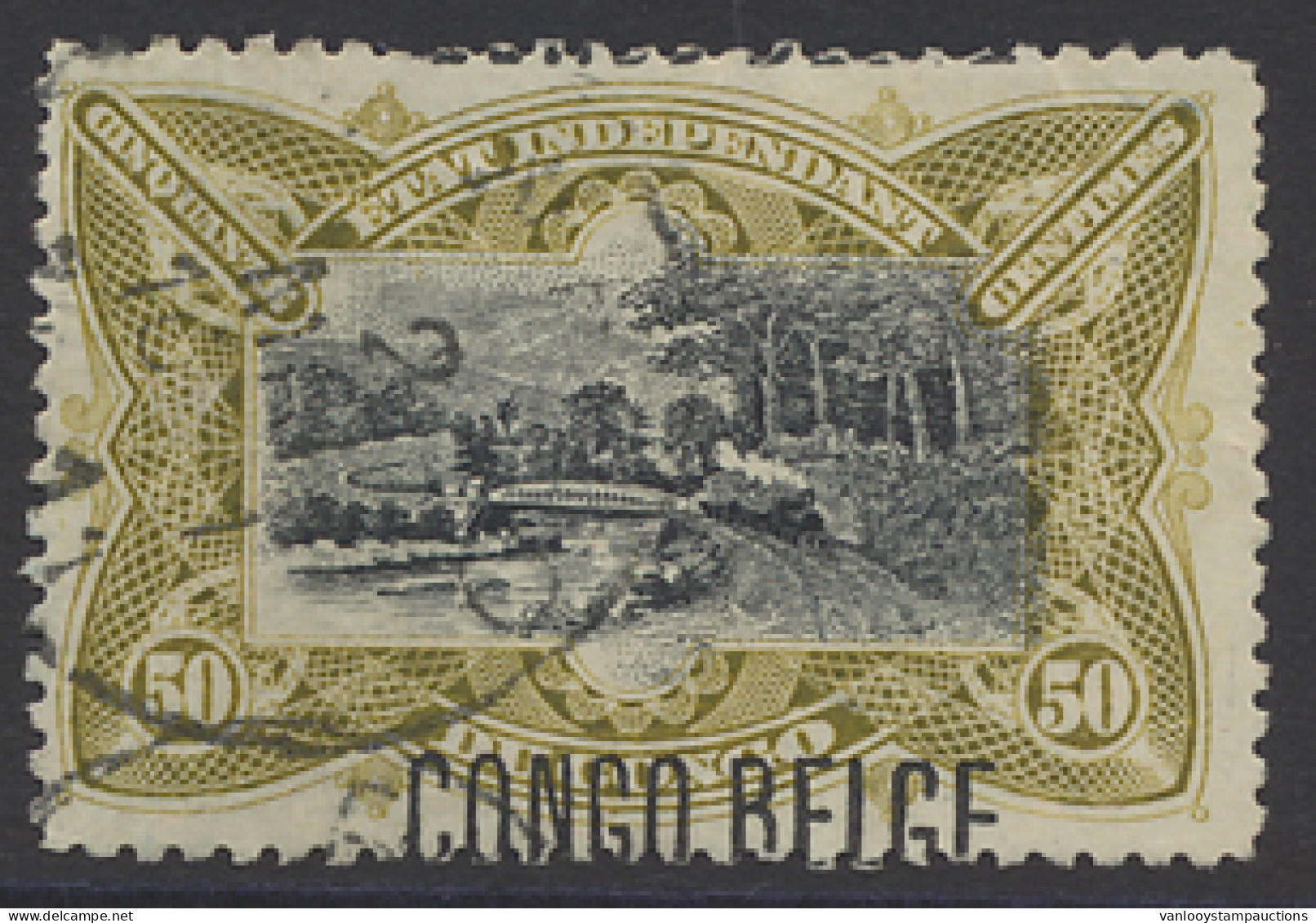 N° 45-Cu 50c. Olive With Typo Overprint CONGO BELGE Applied A Cheval Interesting Curiosity, Cancelled, With Cert., Vf - Autres & Non Classés