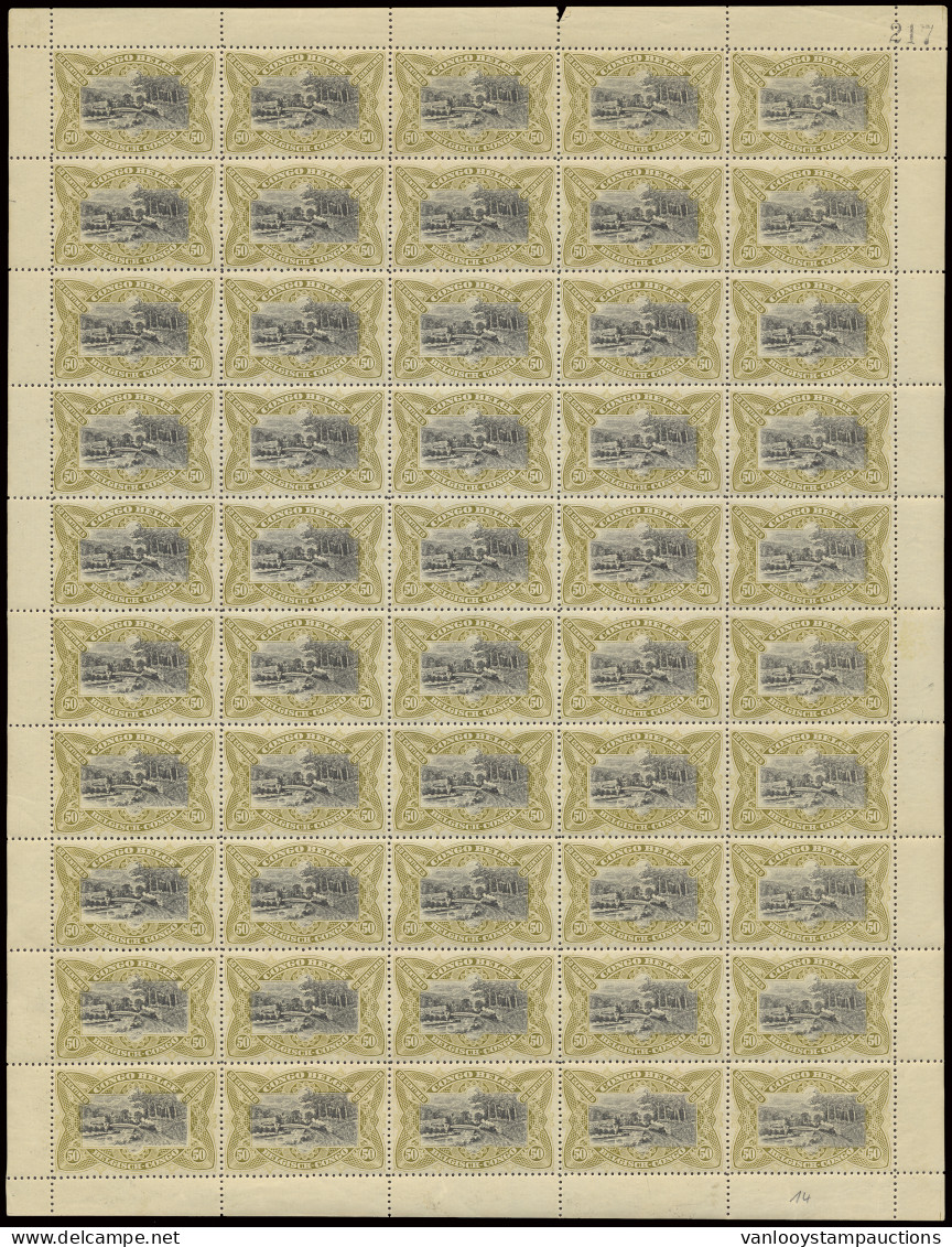 ** N° 59 50c Olive - Mols Bilingual 1910 Issue Full Sheet Of 50 Stamps, Perforation 14, MNH, Vf/f - Autres & Non Classés