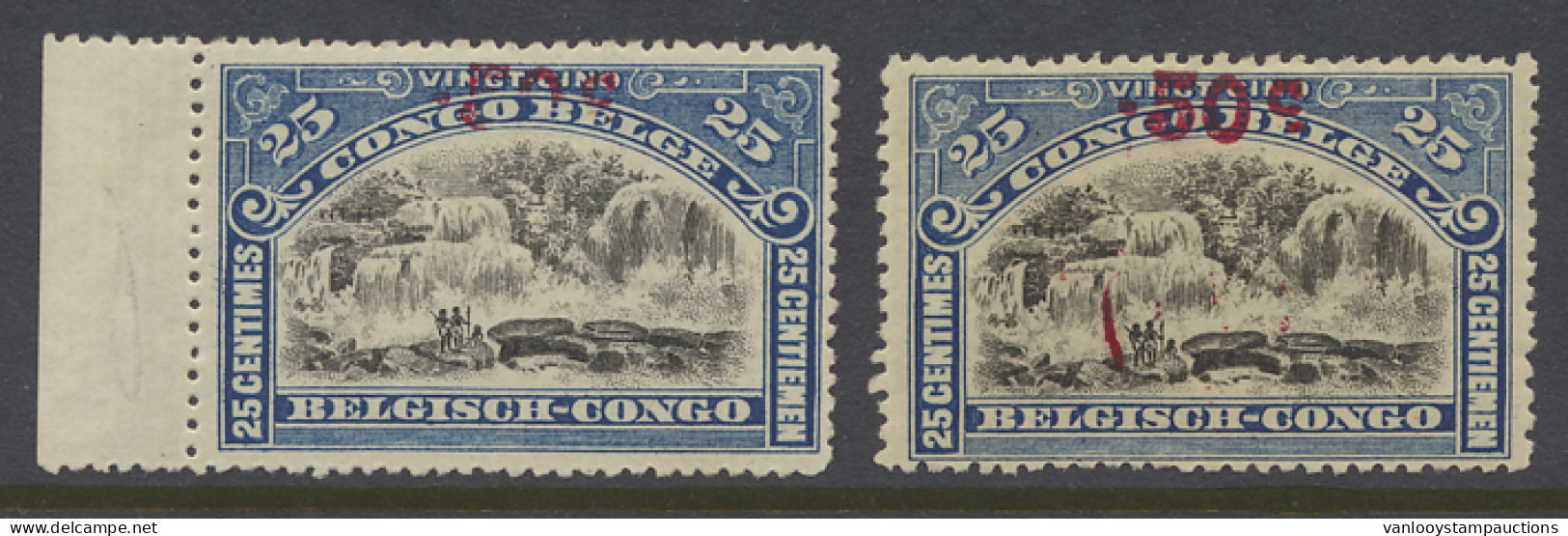* N° 99-Cu (2x) 50c. On 25c. Blue - Mols 1922 Typo Overprint Of Malines Issue Both With Printing Curiosities, One With P - Otros & Sin Clasificación