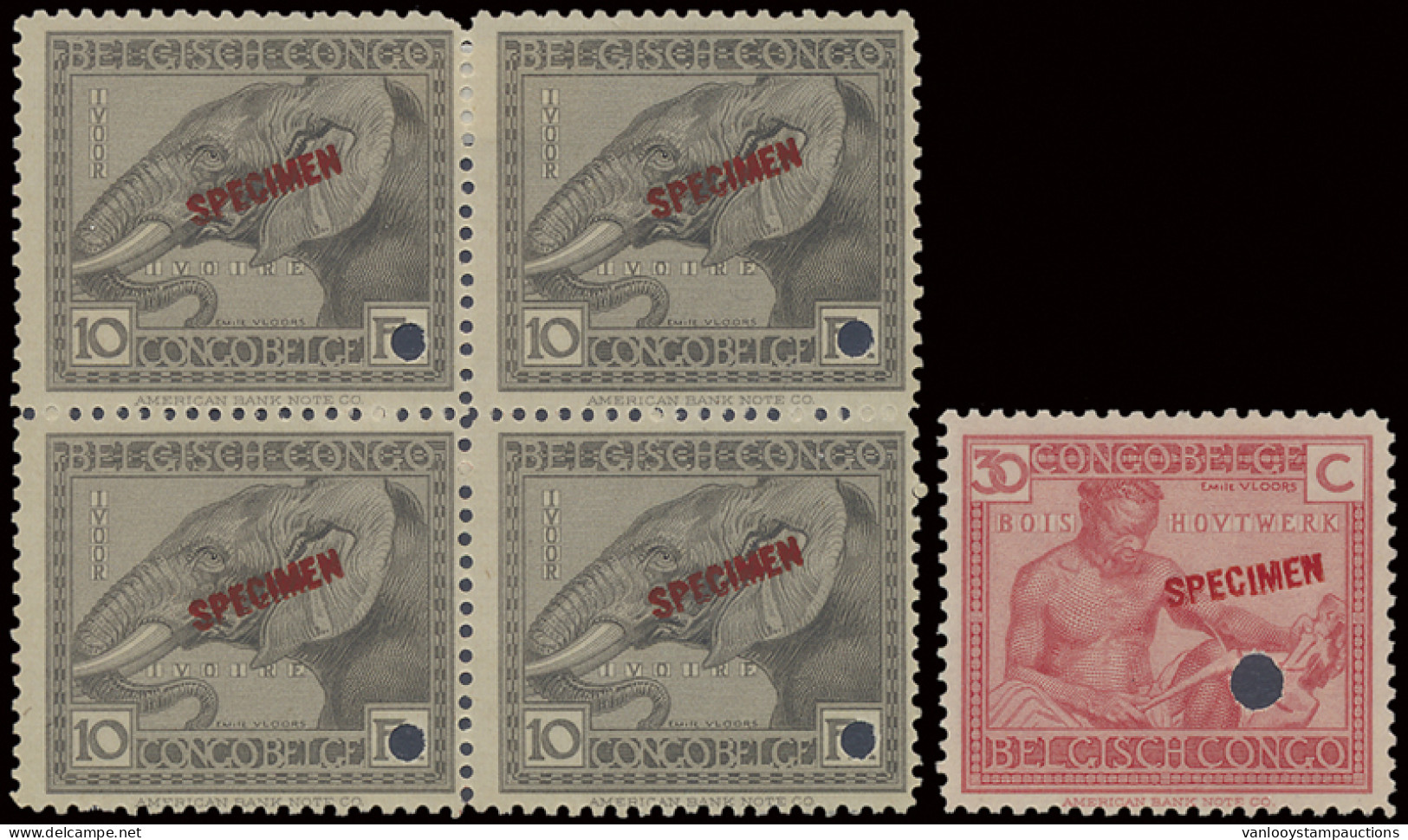 **/* Lot Of 75 Stamps, Vloors Issue With SPECIMEN Overprint In Red, Punched, Some Blocks, Mixed Quality, Interesting Lot - Other & Unclassified