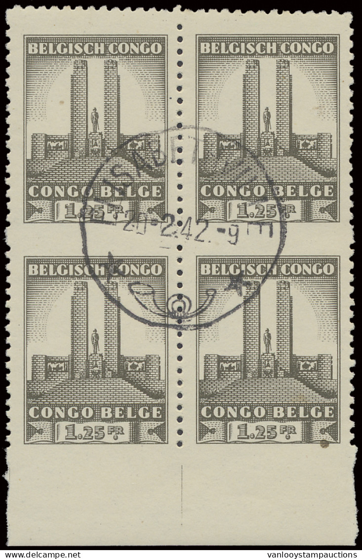 N° 219-Cu 1,25Fr. - Monument Albert In Block Of 4 Unperforated Horizontally Between Stamps And Cancelled ELISABETHVILLE  - Autres & Non Classés