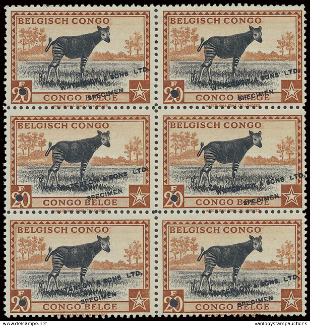 ** Type 246 (block Of 6) 20fr. Orange Brown And Black - Publicity Colour Proof With Demonetization Hole And Overprint In - Other & Unclassified