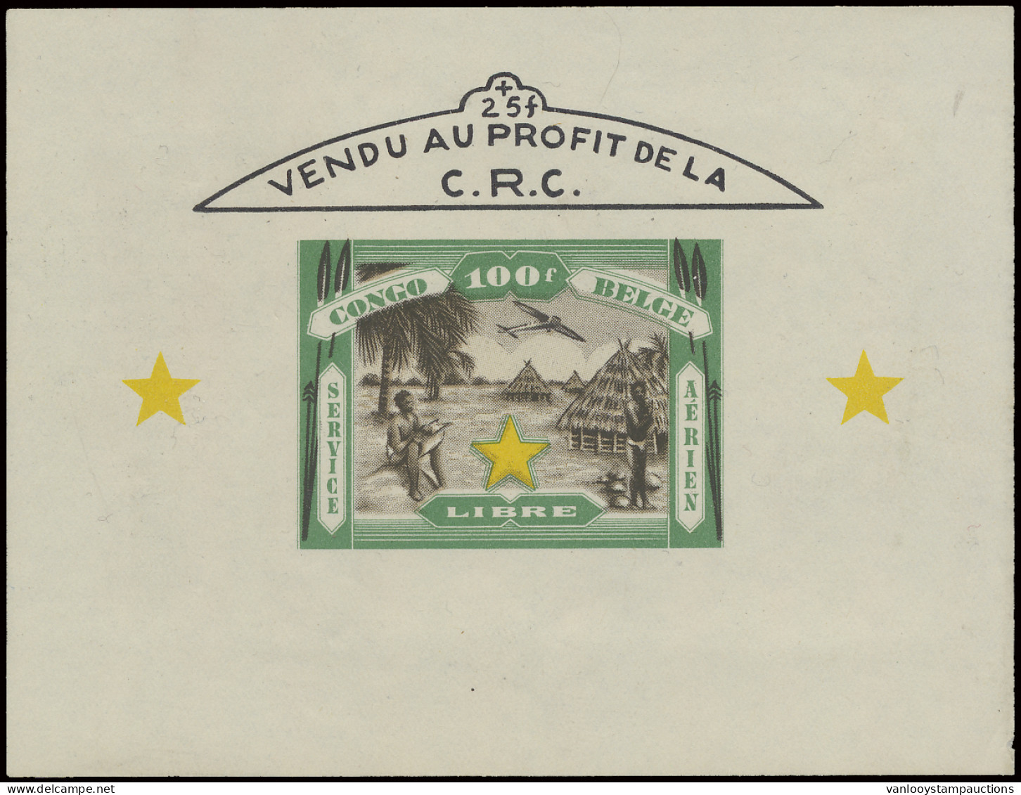 Unissued Stamp (airmail), 100fr. Green - Service Aérien Libre - Vendu Profit De La C.R.C., Unperforated Mini Sheet, MNH, - Sonstige & Ohne Zuordnung