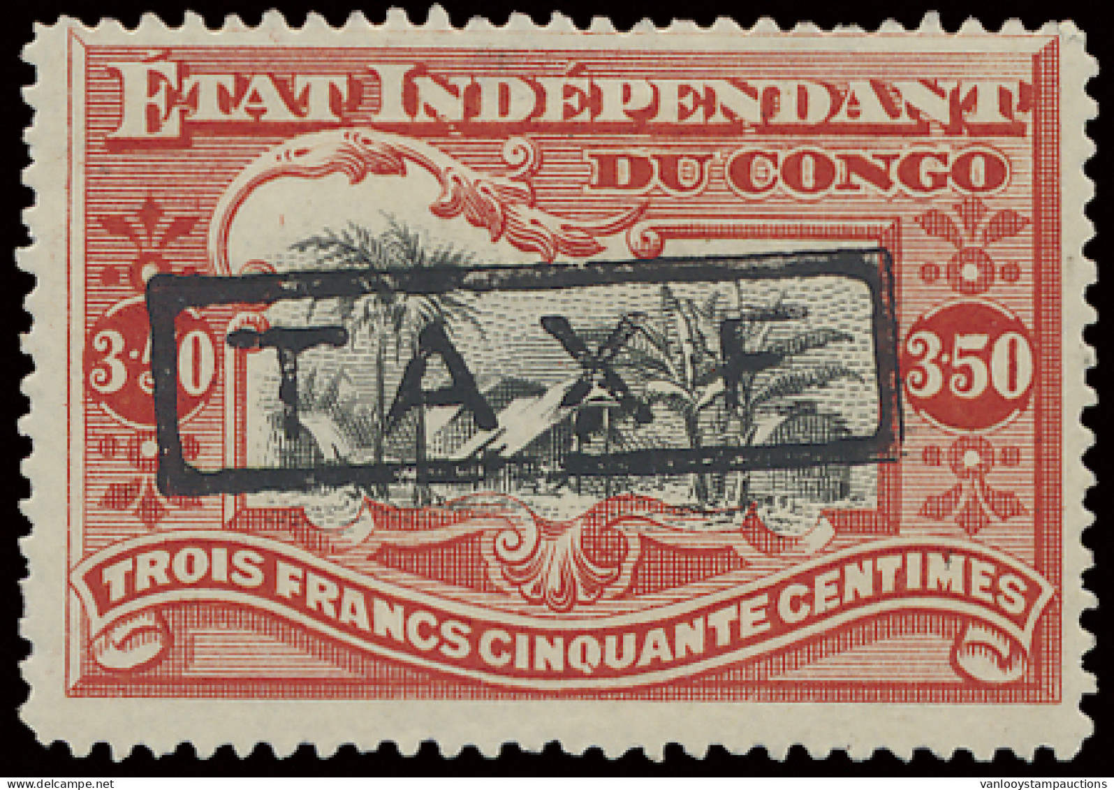 * TX 6B 3,50Fr. Vermilion - Mols Congo Free State With Boxed Overprint TAXE In Black, Hinged, Vf (OBP €525) - Autres & Non Classés