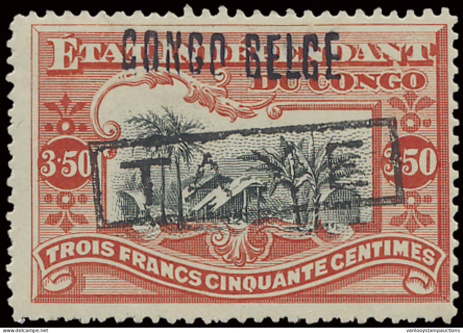 * TX 14 3,50Fr. Vermilion With Local Overprint CONGO BELGE Type L1 And With Boxed TAXE (Du Four Type IV), Mint And Hinge - Other & Unclassified