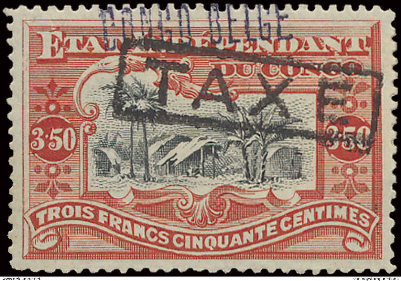 * TX 14 3,50Fr. Vermilion With Local Overprint CONGO BELGE Type L7 And With Boxed TAXE, Mint, Hinged And With Piece Of P - Other & Unclassified