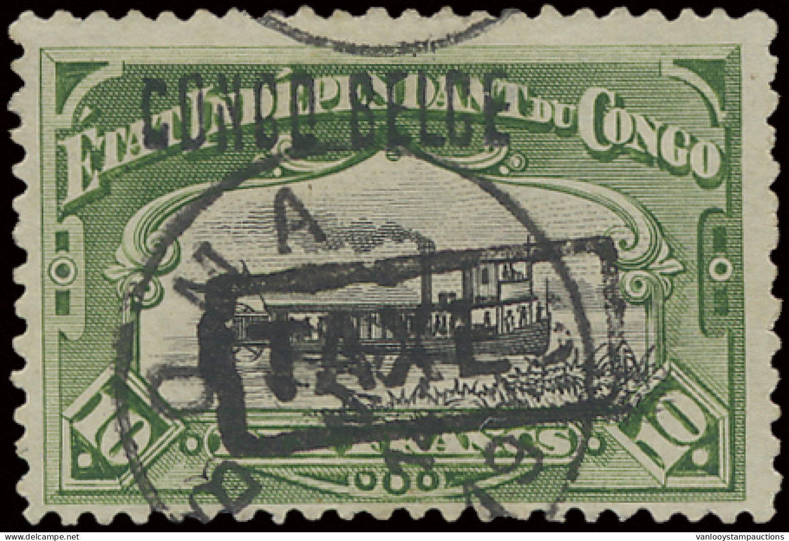 TX 16 10Fr. Green With Local Overprint CONGO BELGE Type L1 And With Boxed TAXES (Du Four Type IX), Cancelled BOMA In Bla - Autres & Non Classés