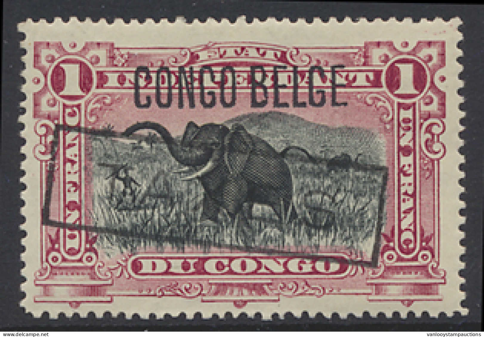 * N° 46b 1Fr. Carmine Perf. 16 With Typo Overprint CONGO BELGE, Position #21 Of The Sheet And With Boxed TAXES, Hinged A - Autres & Non Classés