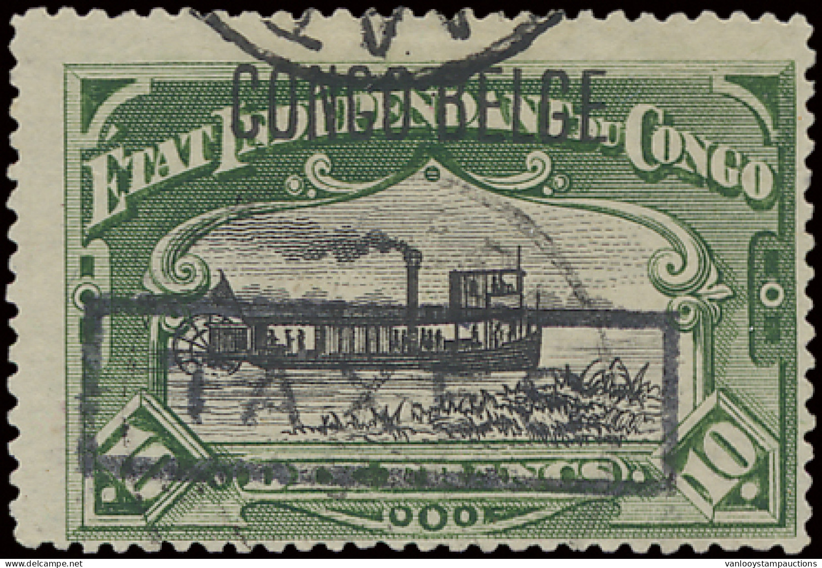 N° 49PT 10Fr. Green - Prince Issue Position #11 With Typo Overprint CONGO BELGE And With Boxed TAXES (Du Four Type V), C - Other & Unclassified