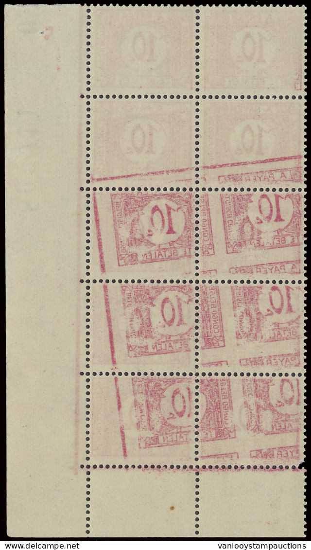 ** TX 67-Cu 10c. Carmine - 1923 Issue Block Of 10 With Corner Sheet And Marginal Inscription (sheet Number) 110508 And W - Autres & Non Classés