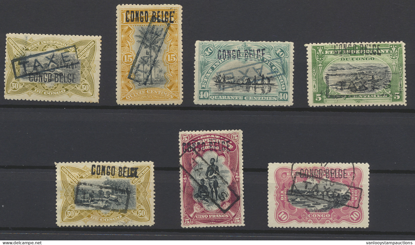 */(*)/0 1909 Accumulation Of 7 Stamps With Overprint TAXES, All With Curiosity Of Overprint CONGO BELGE, Such As Lined,  - Autres & Non Classés