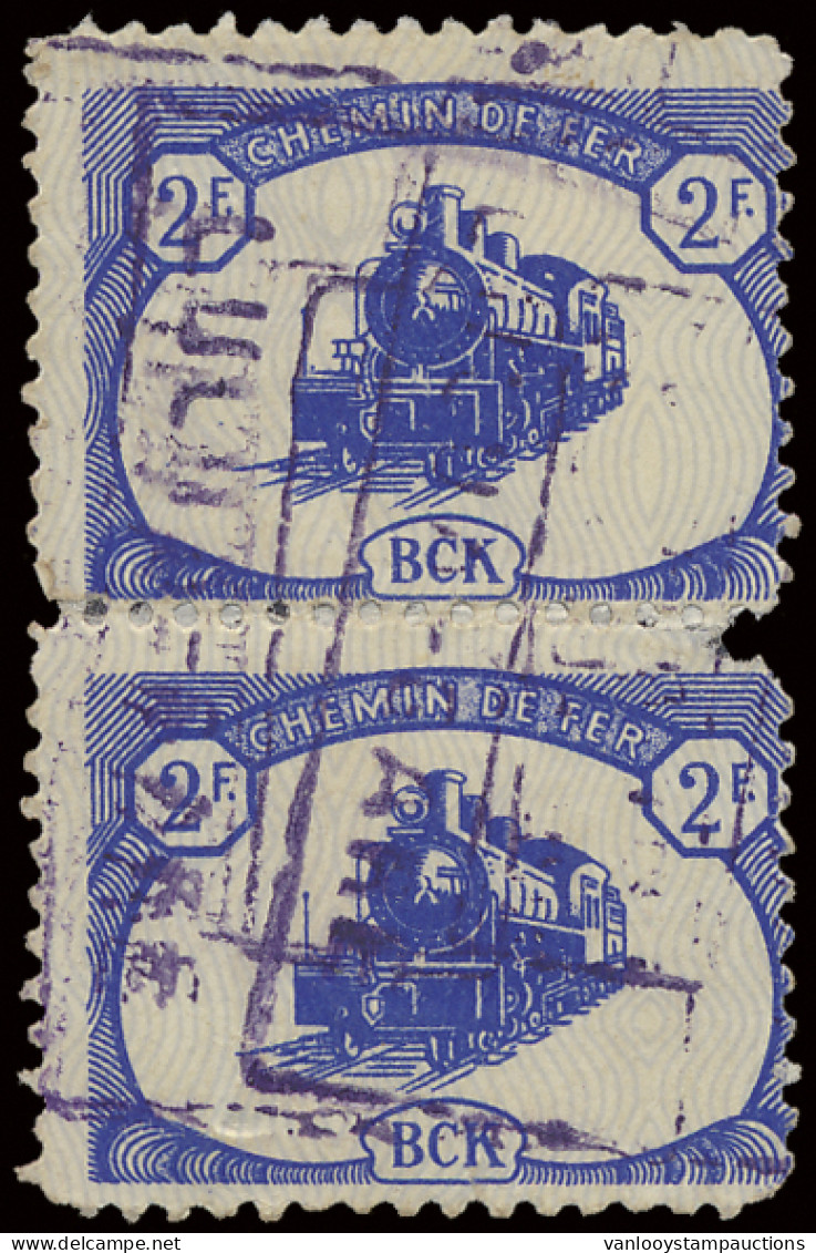 CP 25 2Fr. Blue - Second Issue Of BCK In Vertical Pair And Cancelled LULUA GARE, Scarce, Vf/f - Colis Postaux