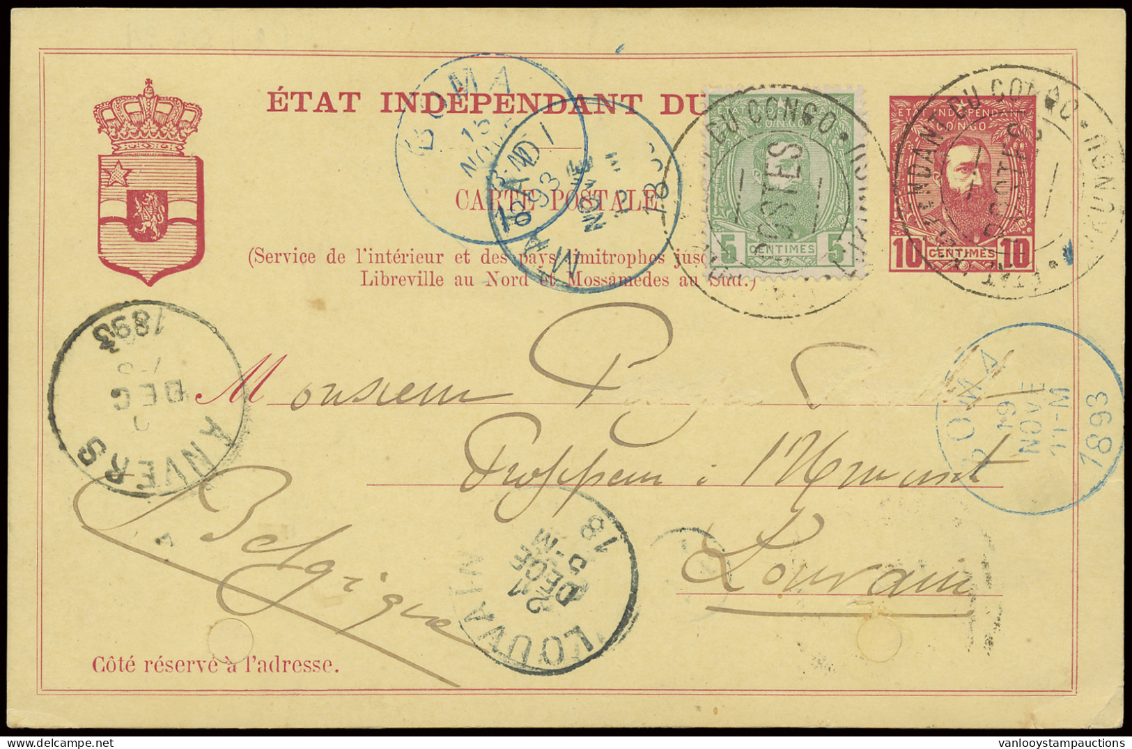 LUKUNGU POSTES (Keach Type 3A1), Postal Stationery Catalogue Stibbe N° 10 With Additional Franking N° 6a 5c. Green - Leo - Autres & Non Classés