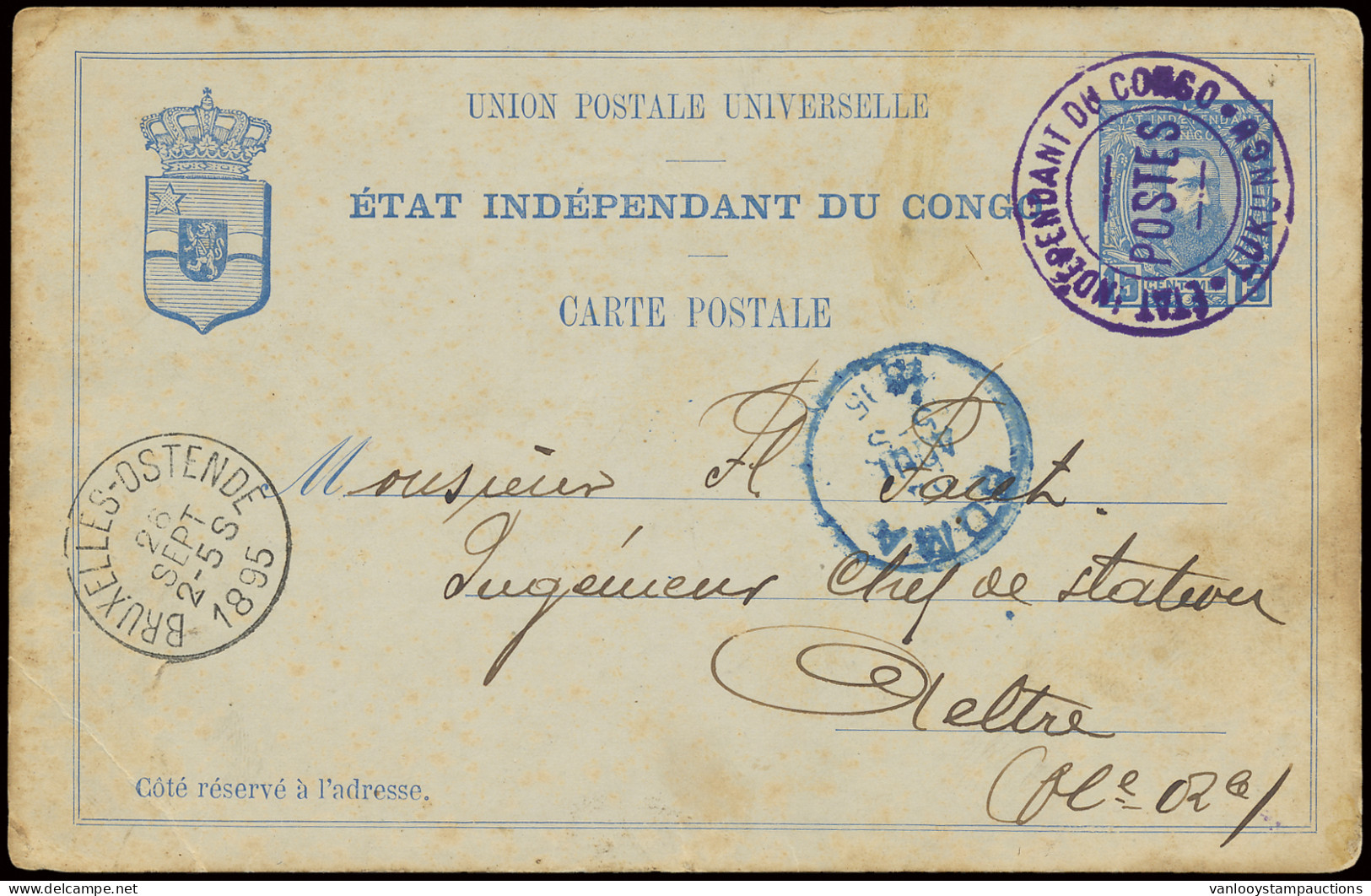 LUKUNGU POSTES (Keach Type 3A1) In Purple, On Postal Stationery Stibbe N°11 Written In Lukungu August 15, 1895 And Sent  - Other & Unclassified