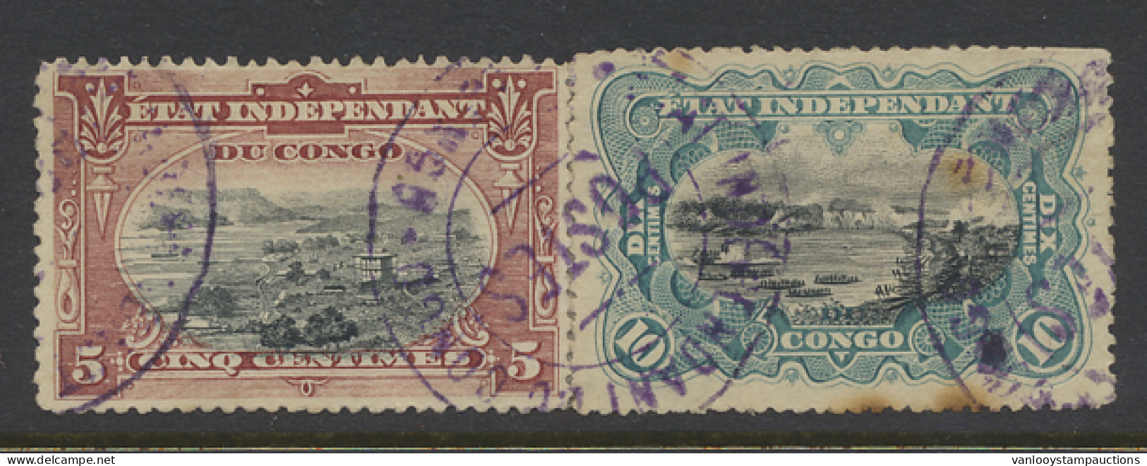 LUKUNGU POSTES (Keach Type 3A1) In Violet On OBP N° 15 And 18 5c. Red-brown And 10c. Blue - Mols Congo Free State Issue  - Autres & Non Classés