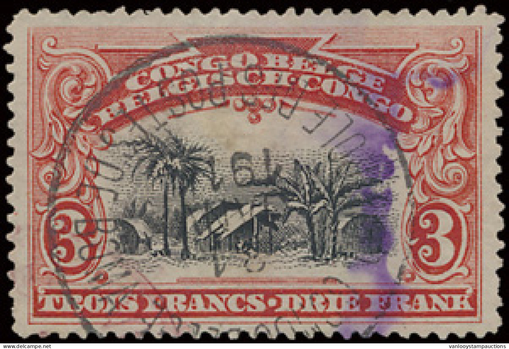 CONTRÔLE DES POSTES DE BOMA, On OBP N° 61 3fr. Red - Bilingual 1910, Cancelled In Black, Vf/f - Autres & Non Classés