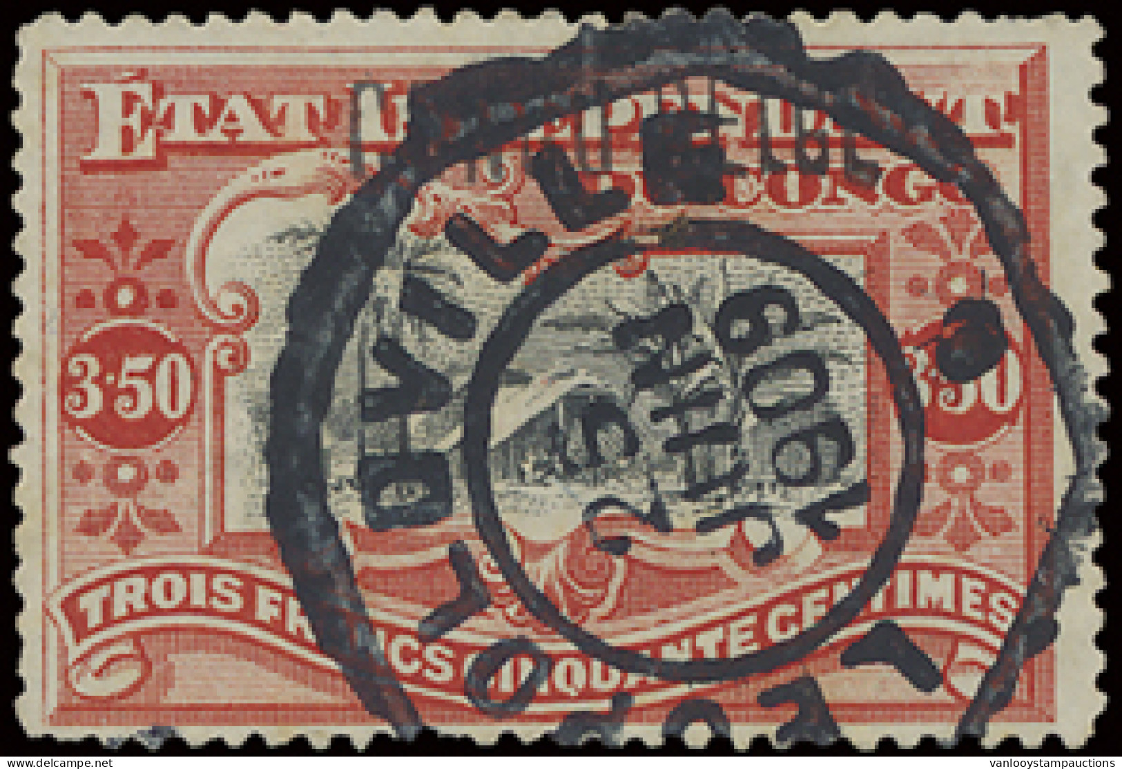 N° 38 L5 3,50fr. Vermilion With Local Overprint CONGO BELGE Type L5, With Telegraphical Cancel LEOPOLDVILLE, June 25th,  - Autres & Non Classés