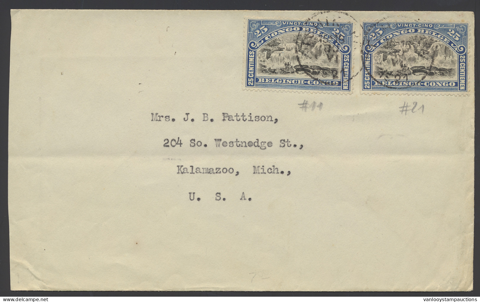 1921, Cover Franked With OBP N° 67 (2x) 25c. Blue - Mols Bilingual 1915 Issue (position #11 And #21) One Of Them With Le - Other & Unclassified