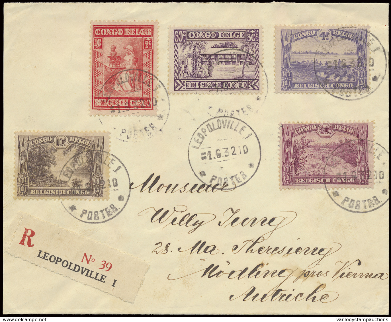 1932, Registered Cover, Franked With OBP N° 150, 153 168, 170 And 180 10c.+5c. And 60c.+30c. Native Welfare Goutte De La - Autres & Non Classés