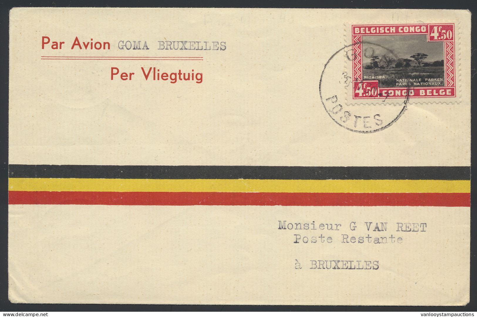 1939 Airmail Cover, Franked With OBP N° 196A 4,50fr. From The Minisheet BL 1 (OBP), Sent From Goma To Brussels, With On  - Autres & Non Classés