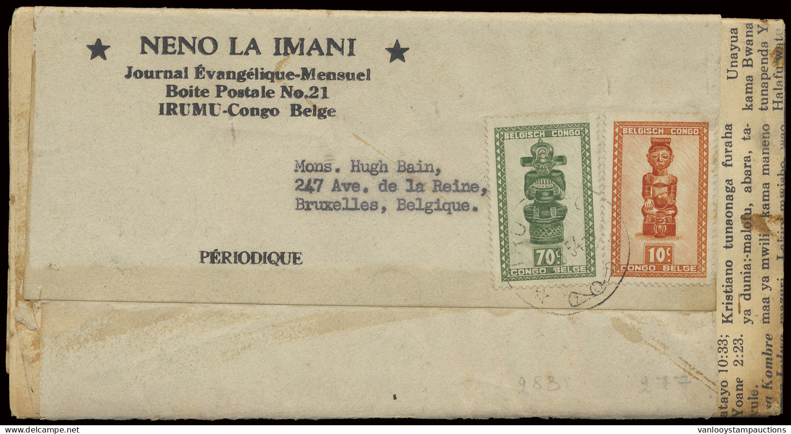 1954, Newspaper Wrapper (with Container - Scarce), Franked With OBP N° 277 And 283 10c. And 70c. - Masks Issue, Sent Fro - Other & Unclassified