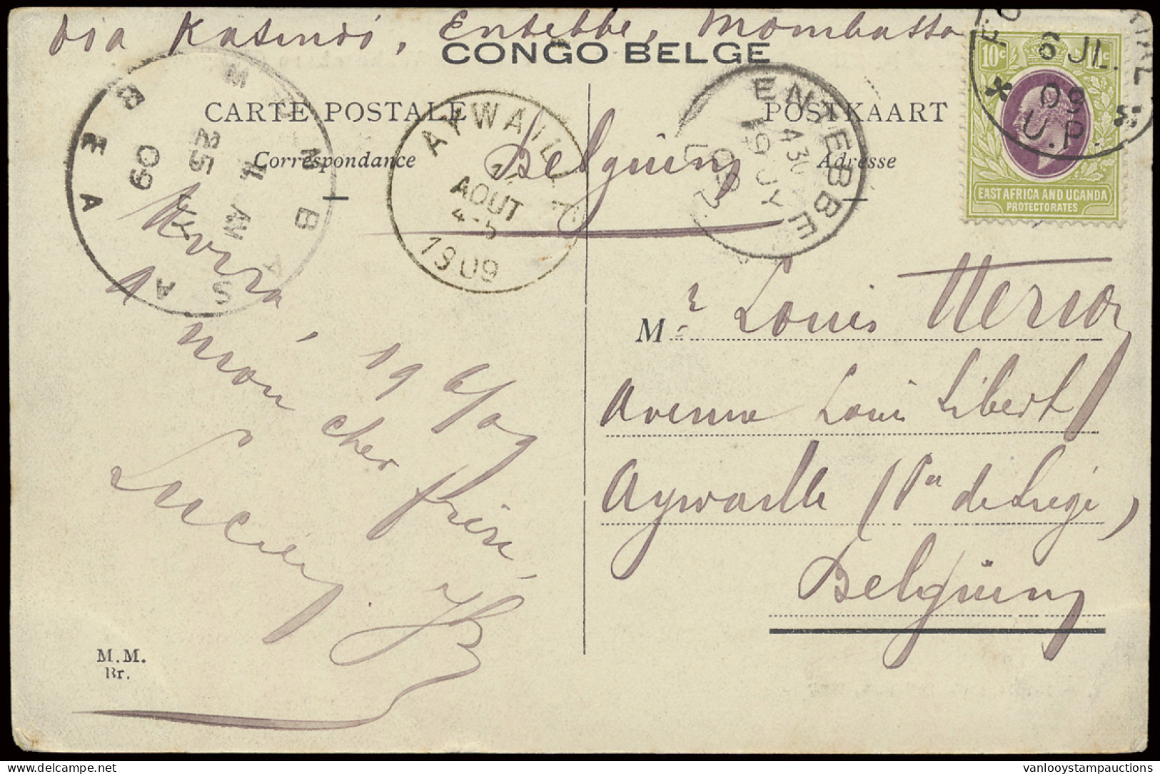 1909 Picture Postcard Written In Uvira/Belgian Congo, June 19, 1909 And Posted At Fort Portal/Uganda And Sent To Aywaill - Lettres & Documents