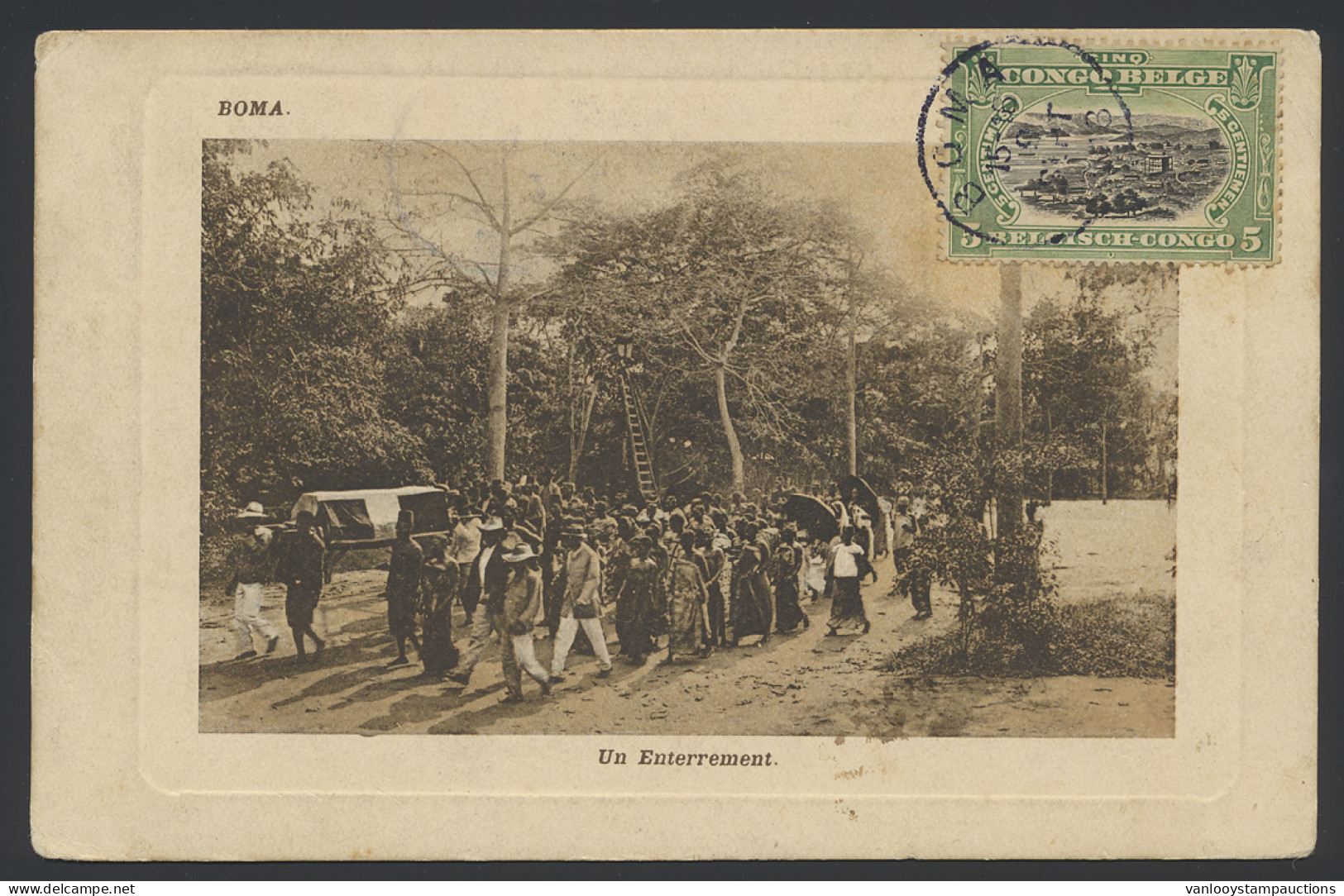 1918, Picture Postcard Franked With OBP N° 64 5c - Mols Bilingual 1915 Issue, Sent From Boma September 9, 1918 To A Tele - Lettres & Documents