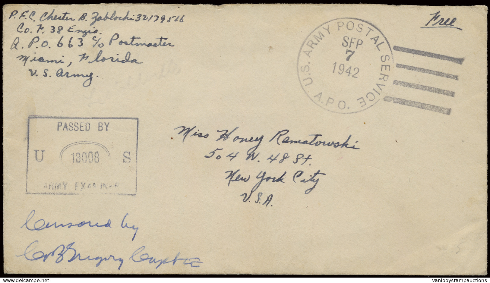 1942 Belgian Congo - US Army In Belgian Congo, Postage Free Cover, Written By A Soldier Of The 38th Engineer - APO 663 A - Covers & Documents