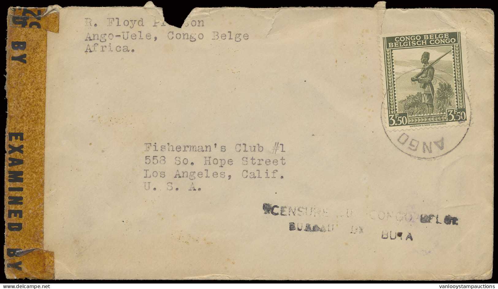 1942, Belgian Congo Censor Cachet Type HB CENSURE DU CONGO BELGE BUREAU DE BUTA (in Black) Applied At Buta On Cover Sent - Cartas & Documentos