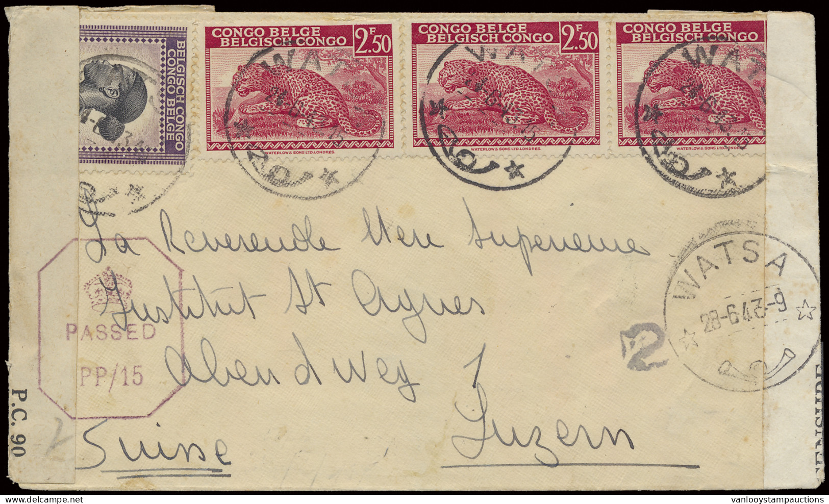 1943, Belgian Congo Censor Tape Type Ab (scarce Tape) Applied At Watsa By Censor Man Number 2 (in Black) On Cover Sent F - Covers & Documents