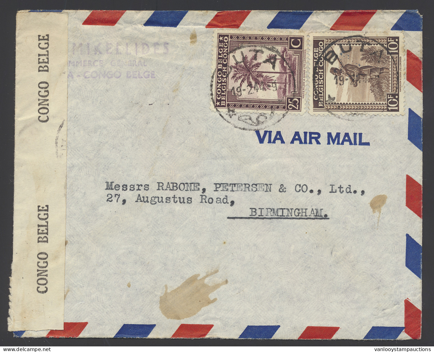 1944, Belgian Congo Censor Tape Type Aa Applied At Stanleyville On Airmail Cover Sent From Buta To Birmingham / United K - Lettres & Documents