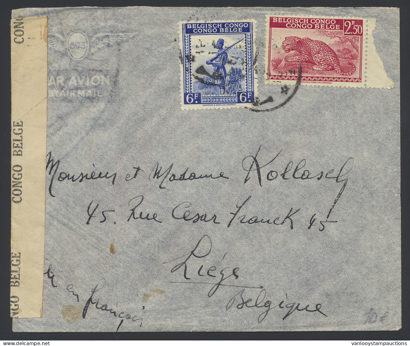 1945, Belgian Congo Censor Tape Type Aa Applied At Elisabethville By Censor Man Number 12 (in Black) On Airmail Cover Se - Cartas & Documentos