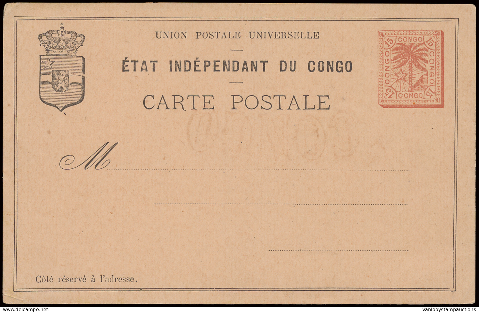 Postal Stationery Catalogue Stibbe N° 3-Cu 15c. Red On Salmon With Inverted Watermark CONGO, Unused, Vf - Entiers Postaux