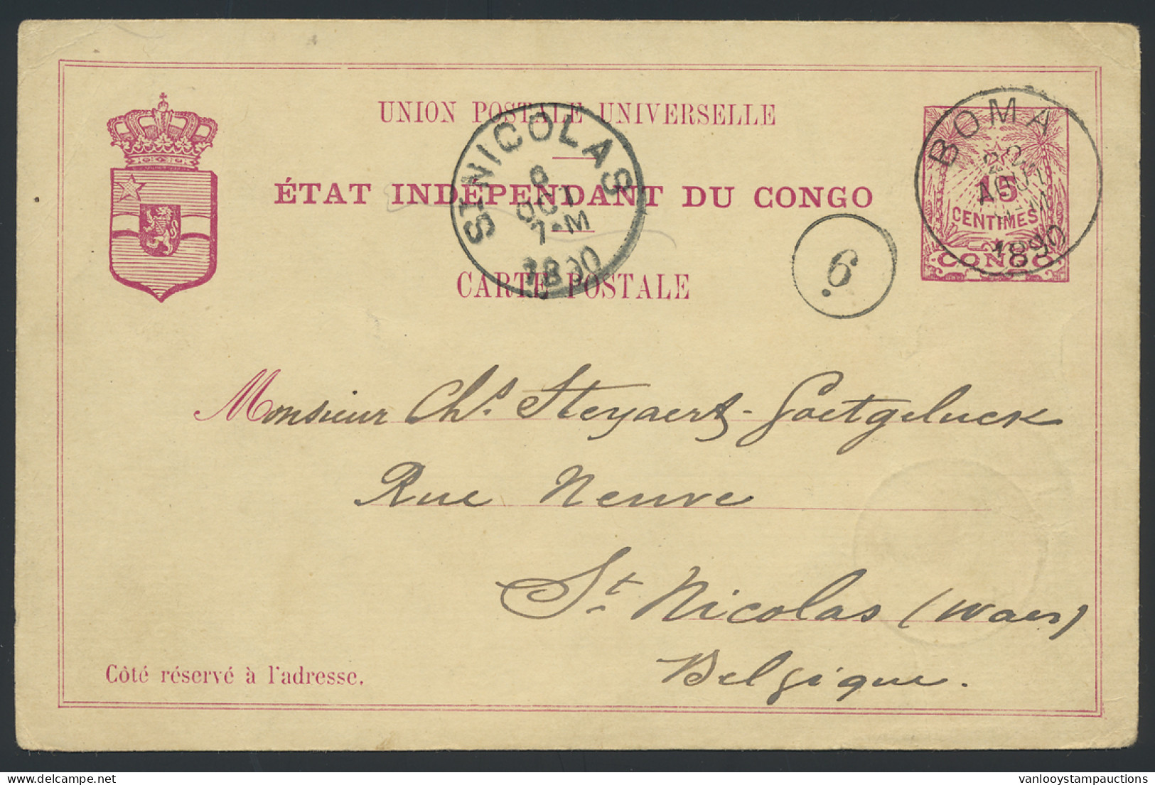 1890, Postal Stationery Catalogue Stibbe N° 5, Sent From Boma To St. Nicolas/Belgium, With Historical Text About Senders - Stamped Stationery