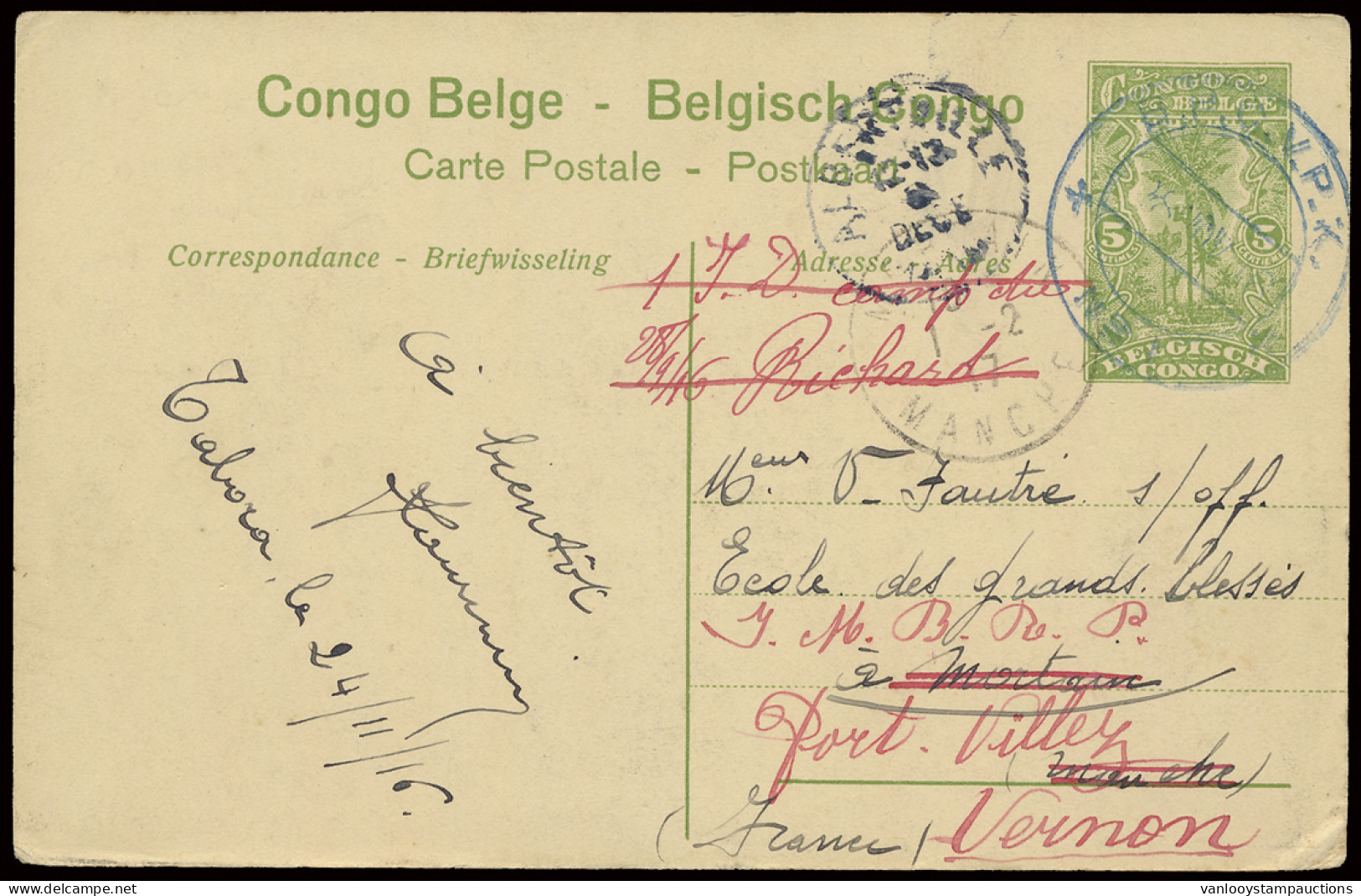 1916 Belgian Congo Postal Stationery Stibbe N° 12 View 33, Written In Tabora 24/11/1916 And Cancelled B.P.C.V.P.K. N° 1  - Other & Unclassified